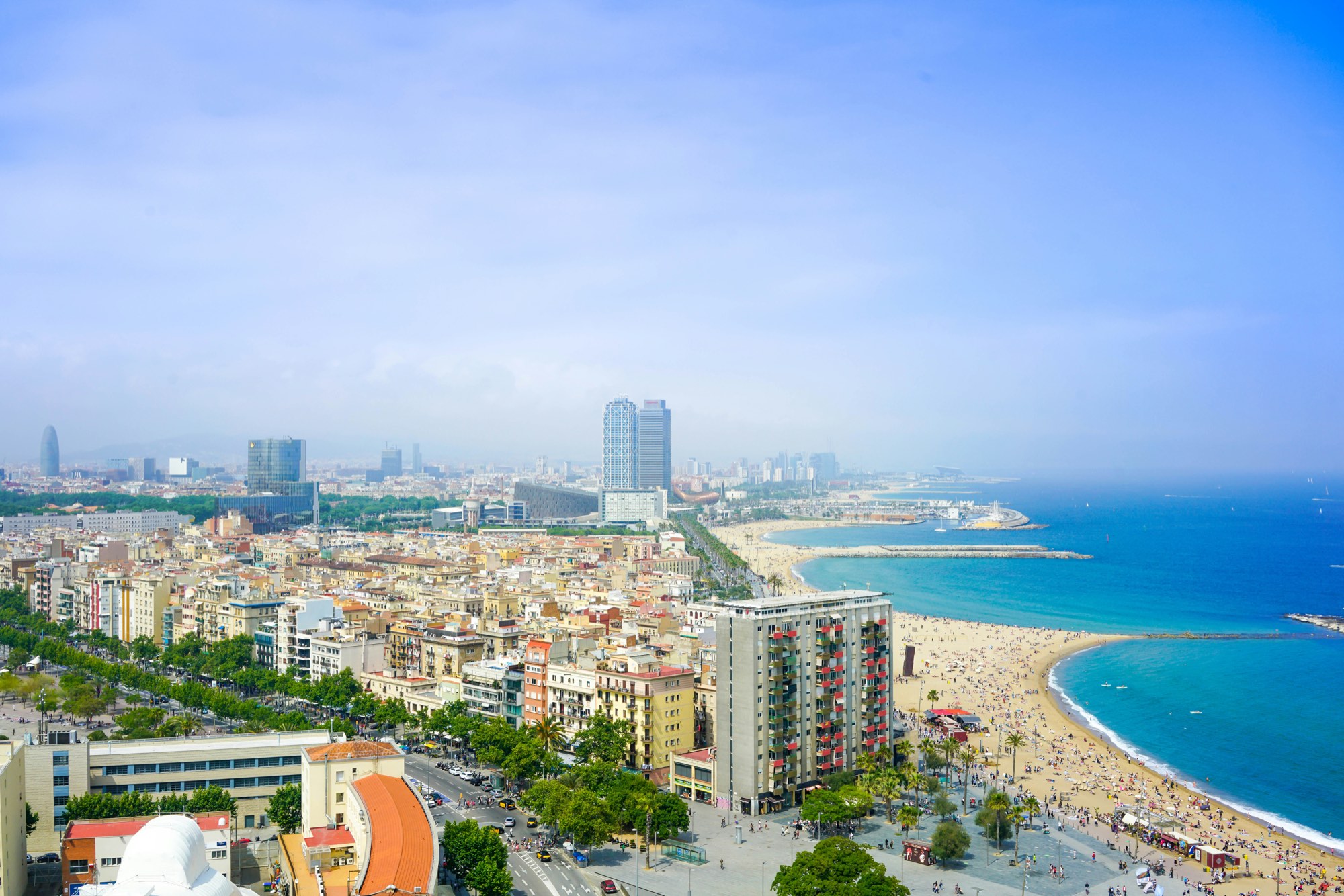 Barcelona from above, the city meeting the Mediterranean