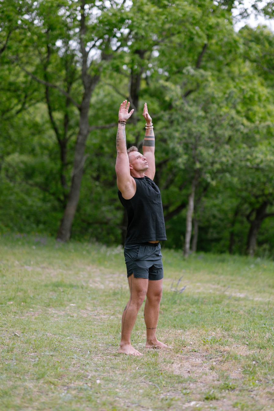 Piotr leading mindful movement outdoors